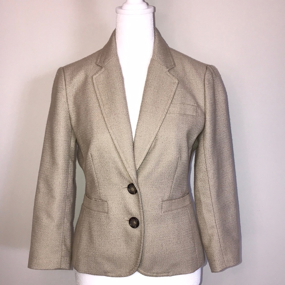 Banana Republic Factory Wheat Tailored Blazer Size 2 Neutral Workwear - Picture 2 of 8